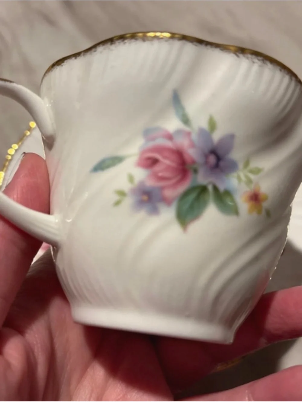 Heritage Pink Floral Porcelain Tea Cup & Saucer with Gold Trim
